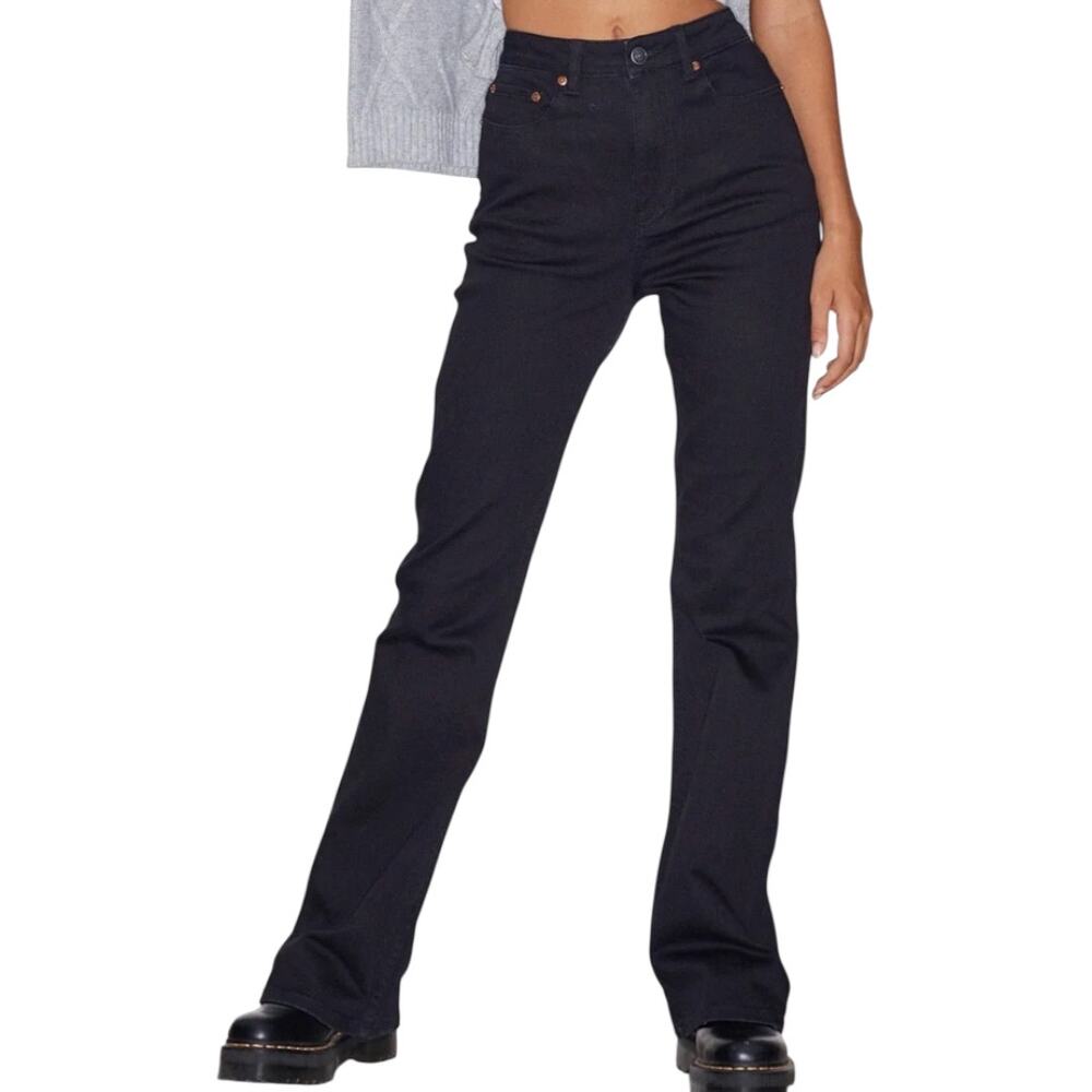 Motel Rocks Bootleg Jeans Denim Flared Bootcut Mid Rise Stretch Black S 30x32